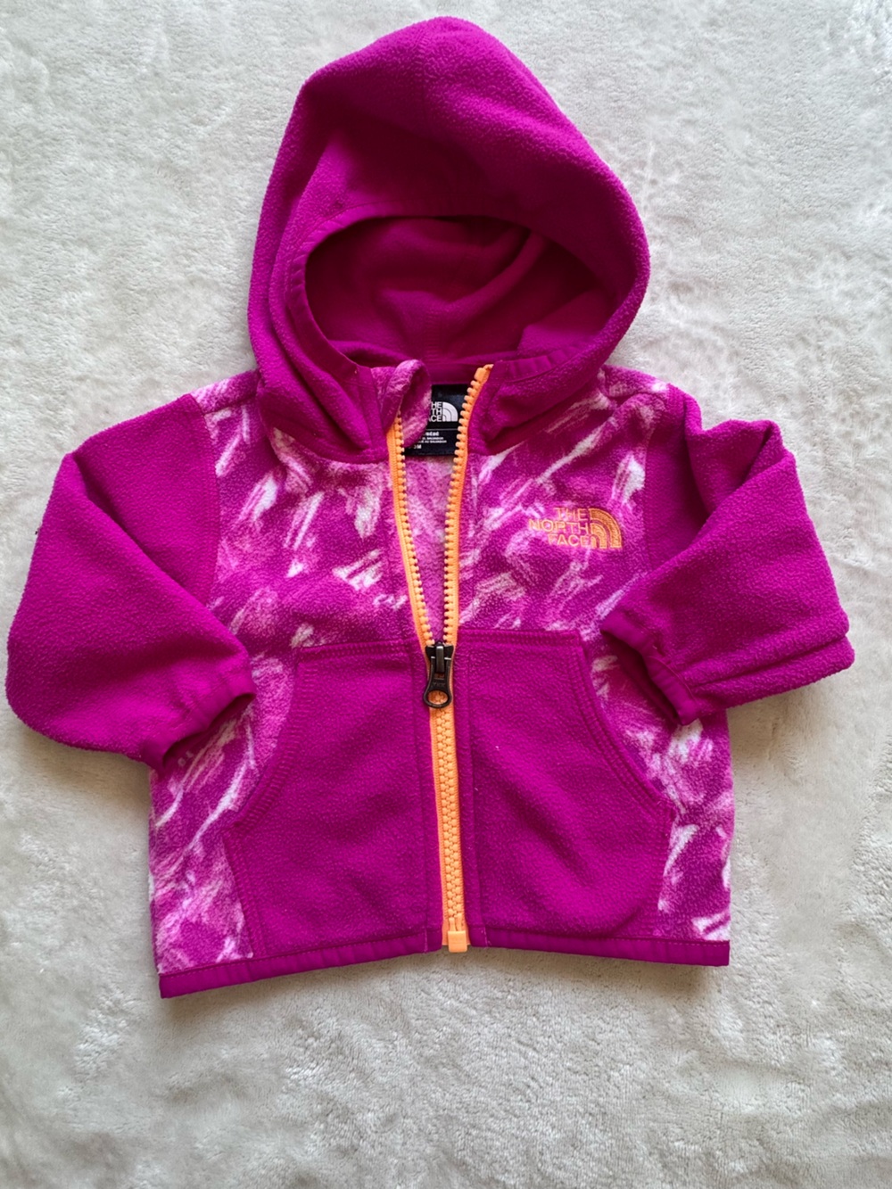 The North Face Girls' Bright Magenta Hooded Fleece with Orange Zip